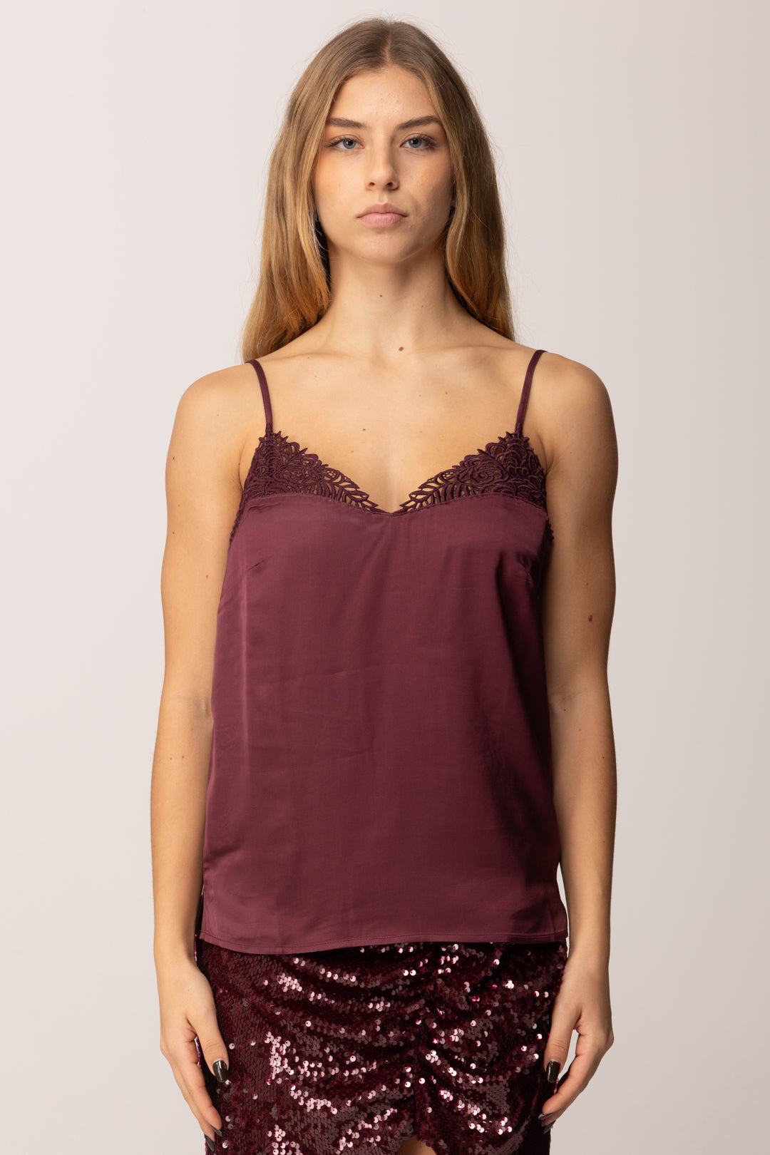 Twin-set Top In Raso con Inserto Pizzo WINESTASTING 252TP2481