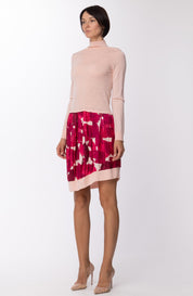 Manila Grace Abito a Lupetto In Maglia Sopra In Tessuto Gonna a Fantasia Asimmetrica S08642 FUCSIA