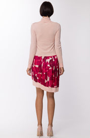 Manila Grace Abito a Lupetto In Maglia Sopra In Tessuto Gonna a Fantasia Asimmetrica S08642 FUCSIA