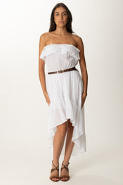 Khloe Femme Abito Asimmetrico con Balze e Cintura BIANCO