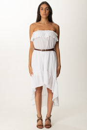 Khloe Femme Abito Asimmetrico con Balze e Cintura BIANCO