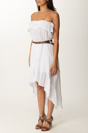 Khloe Femme Abito Asimmetrico con Balze e Cintura BIANCO