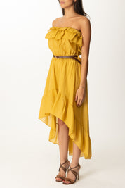 Khloe Femme Abito Asimmetrico con Balze e Cintura GIALLO