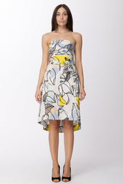 Manila Grace Abito Asimmetrico con Stampa Floreale e Cintura A520CF LIMONE