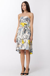 Manila Grace Abito Asimmetrico con Stampa Floreale e Cintura A520CF LIMONE