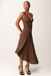 Elisabetta Franchi Abito Asimmetrico In Jersey con Dettagli In Vinile AB88157E2 COFFEE/NERO