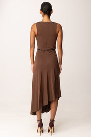 Elisabetta Franchi Abito Asimmetrico In Jersey con Dettagli In Vinile AB88157E2 COFFEE/NERO