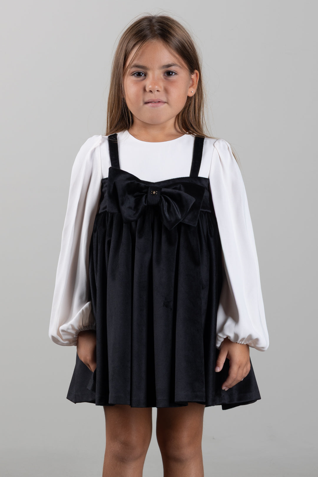 Elisabetta Franchi Bambina Abito Bicolore con Maxi Fiocco EGAB2460VE018.N077