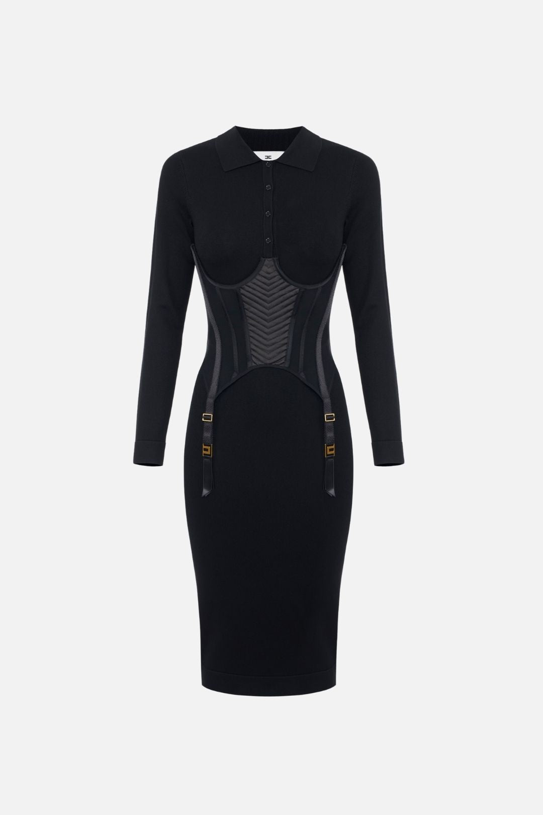 Elisabetta Franchi Abito Bustier In Maglia con Colletto Polo AM22S67E2 NERO