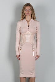 Elisabetta Franchi Abito Bustier In Maglia con Colletto Polo AM22S67E2 NUDE