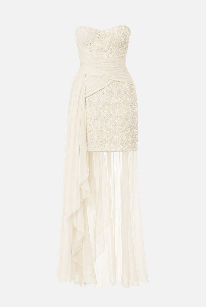Elisabetta Franchi Abito Bustier In Tweed con Drappeggio In Tulle AB99967E2 BURRO