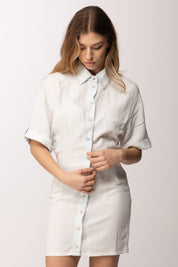 Patrizia Pepe Abito Camicia con Impunture a Contrasto 2A3015 D9A0 SUPER BLEACH TENCE