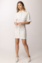 Patrizia Pepe Abito Camicia con Impunture a Contrasto 2A3015 D9A0 SUPER BLEACH TENCE