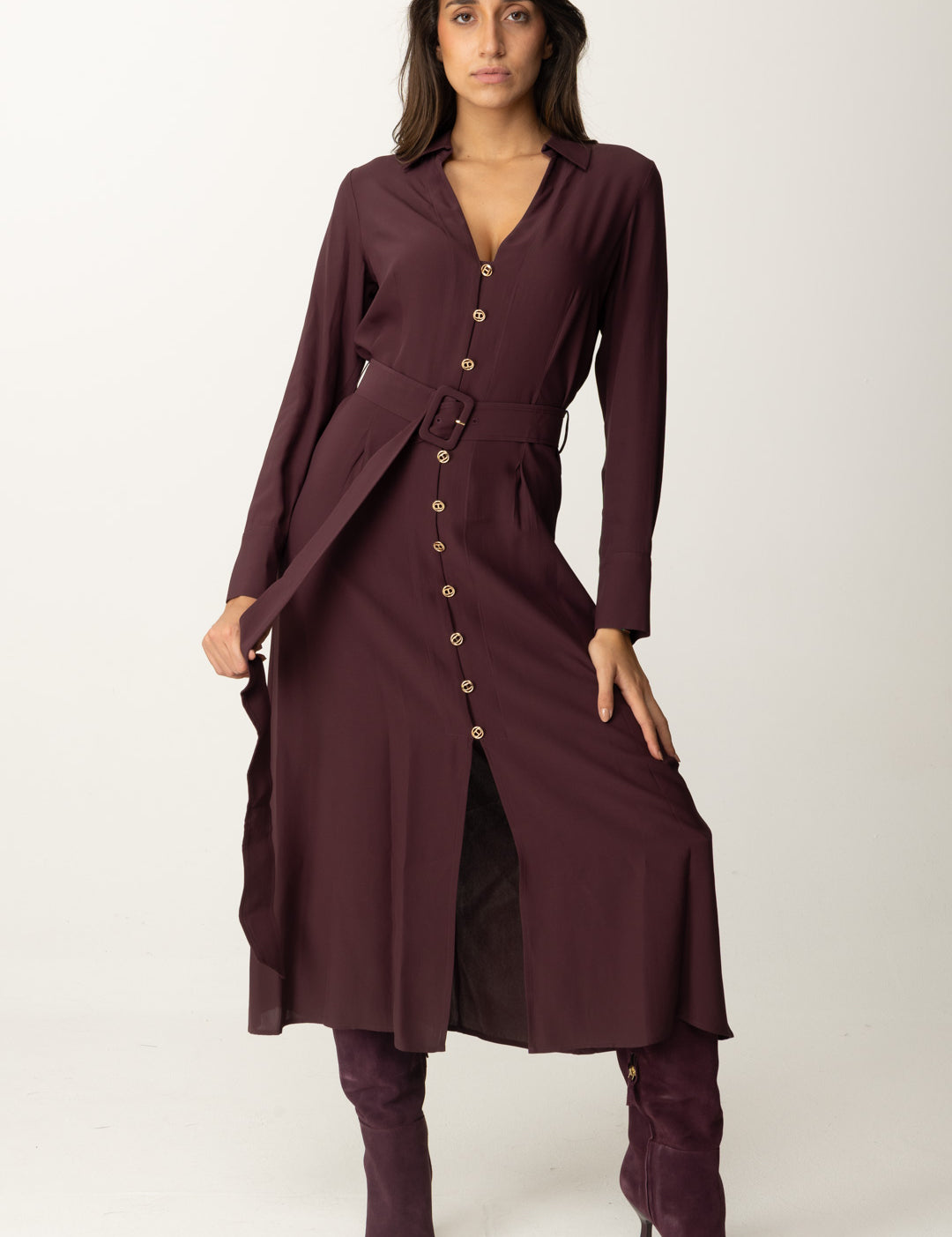 Twin-set Abito Chemisier con Cintura 242TT2320 PLUM WINE