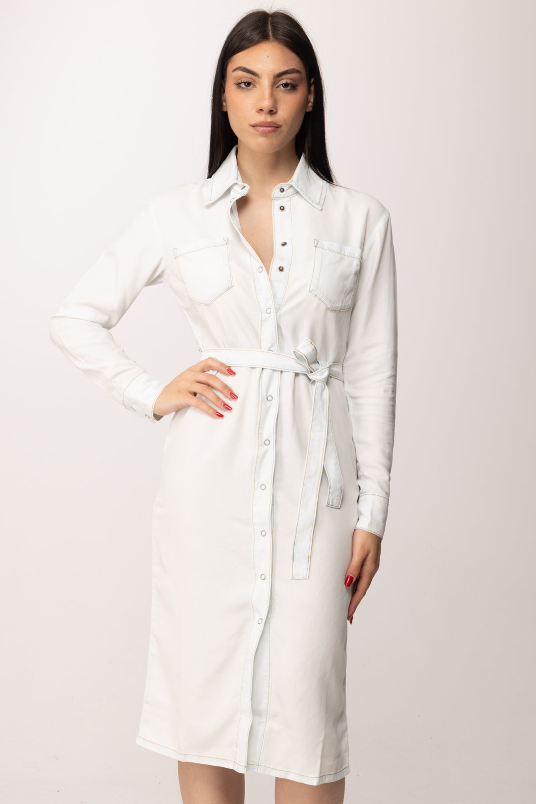 Elisabetta Franchi Bambina Abito Chemisier con Cintura 2A3014 D9A0 SUPER BLEACH TENCE