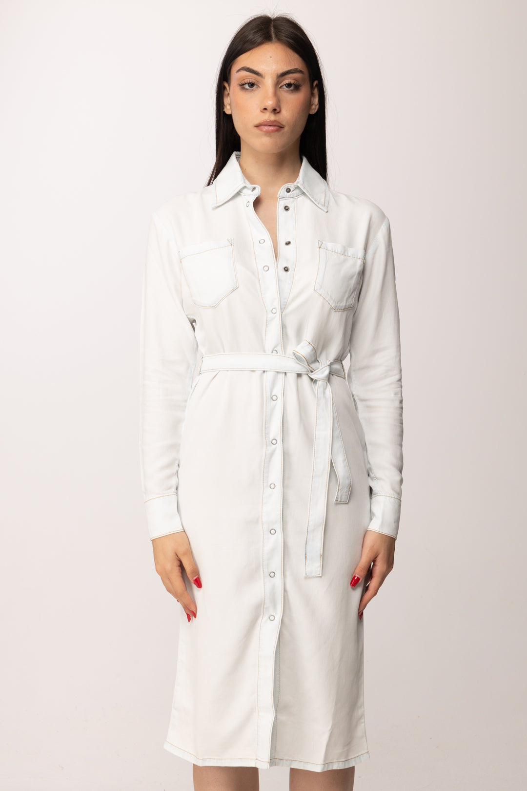 Elisabetta Franchi Bambina Abito Chemisier con Cintura 2A3014 D9A0 SUPER BLEACH TENCE