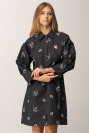Pinko Abito Chemisier con Stampa Birds NERO/BIANCO