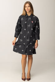 Pinko Abito Chemisier con Stampa Birds NERO/BIANCO