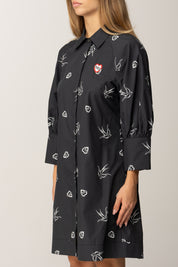 Pinko Abito Chemisier con Stampa Birds NERO/BIANCO