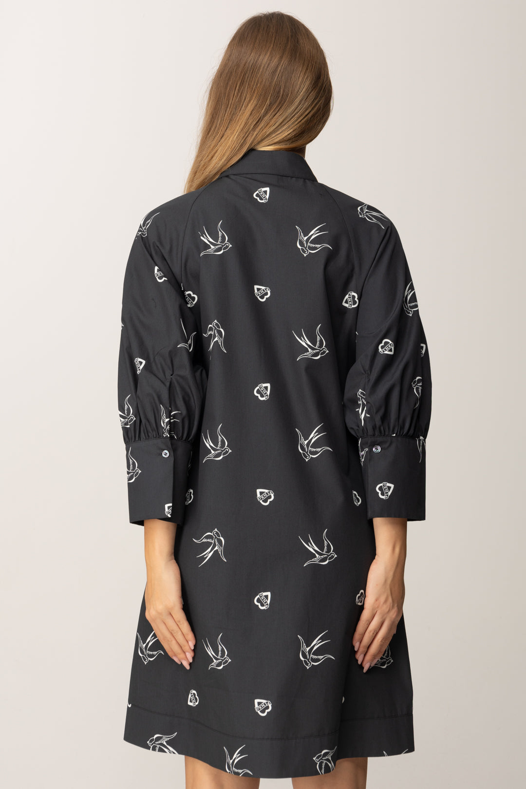 Pinko Abito Chemisier con Stampa Birds NERO/BIANCO