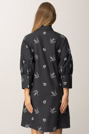 Pinko Abito Chemisier con Stampa Birds NERO/BIANCO