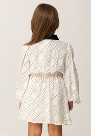 Elisabetta Franchi Bambina Abito Chemisier In Georgette con Stampa Logo EGAB2140VI040 MILK-NERO/NERO