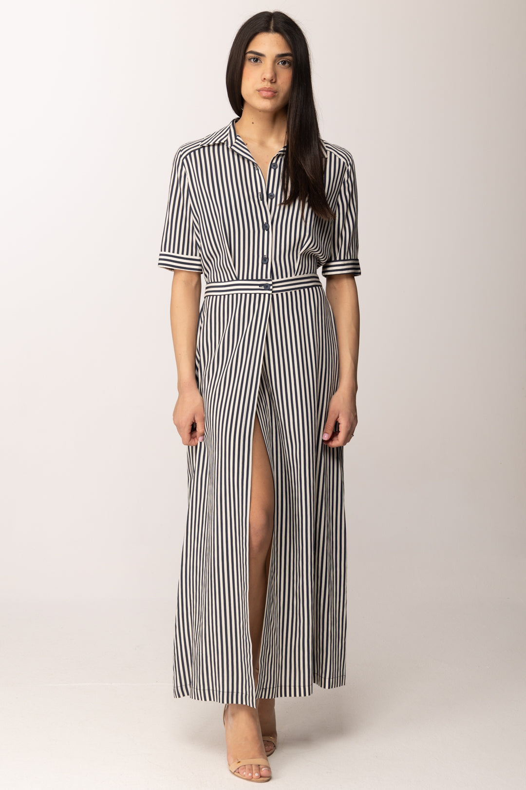 Hanita Abito Chemisier Lungo a Righe con Cintura H.V3789.4577 BLU MARINE