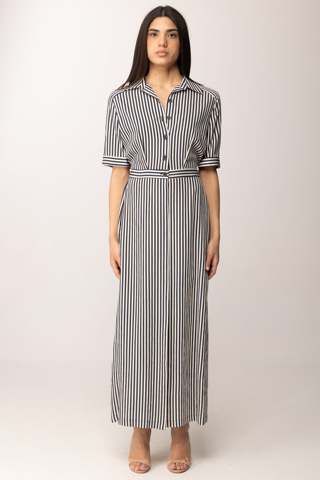 Hanita Abito Chemisier Lungo a Righe con Cintura H.V3789.4577 BLU MARINE