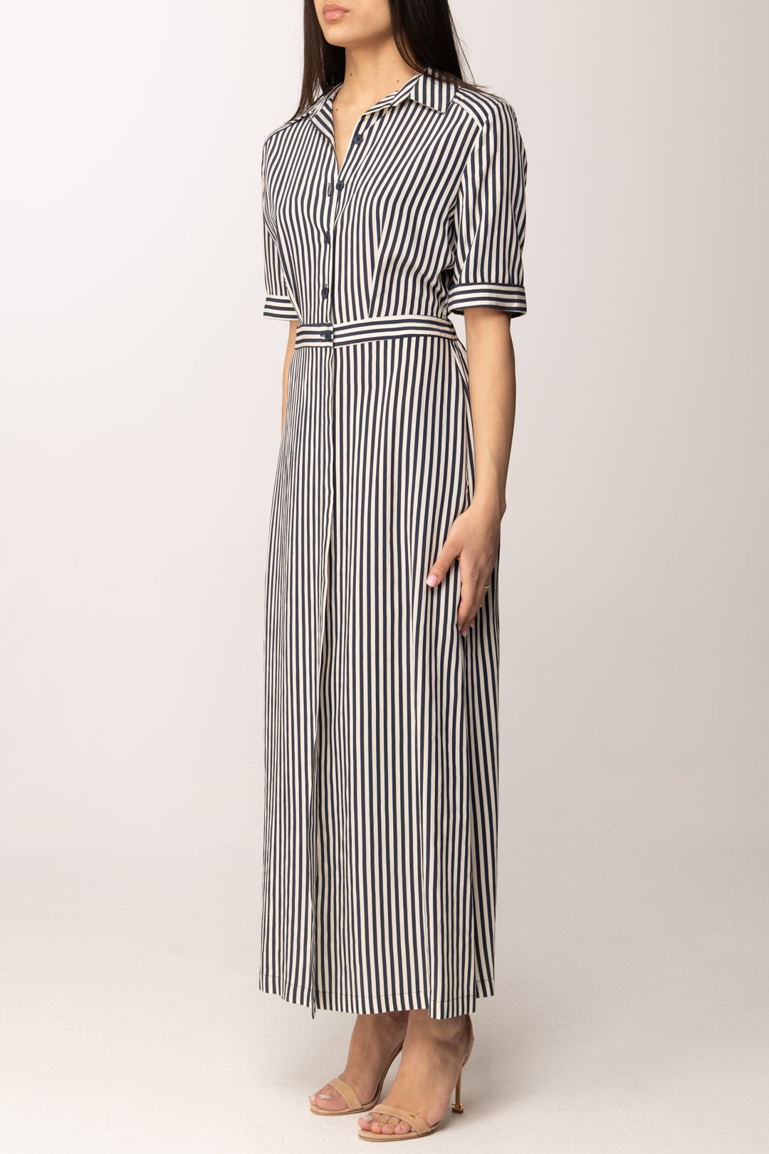 Hanita Abito Chemisier Lungo a Righe con Cintura H.V3789.4577 BLU MARINE