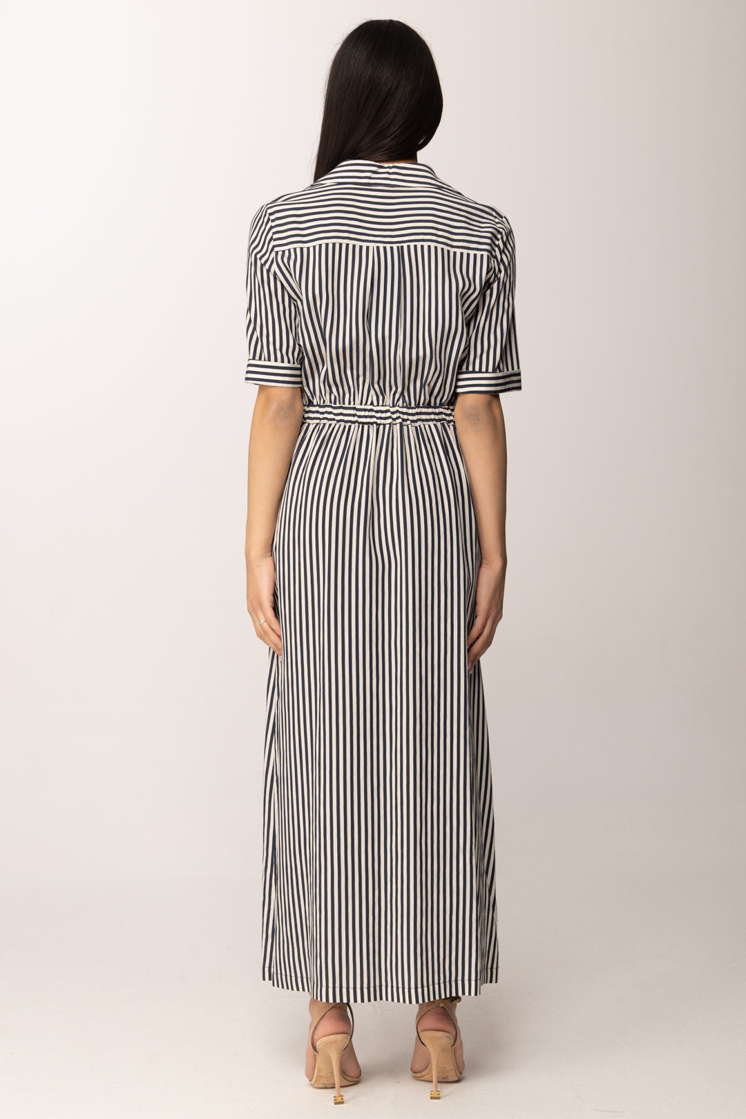 Hanita Abito Chemisier Lungo a Righe con Cintura H.V3789.4577 BLU MARINE