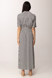 Hanita Abito Chemisier Lungo a Righe con Cintura H.V3789.4577 BLU MARINE