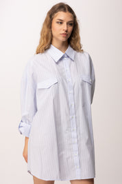 Patrizia Pepe Abito Chemisier Oversize a Righe con Logo 2A3098 A544 SKY STRIPES LOGO