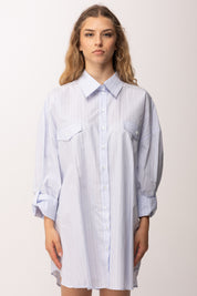 Patrizia Pepe Abito Chemisier Oversize a Righe con Logo 2A3098 A544 SKY STRIPES LOGO