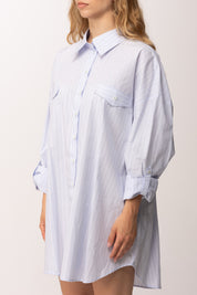Patrizia Pepe Abito Chemisier Oversize a Righe con Logo 2A3098 A544 SKY STRIPES LOGO