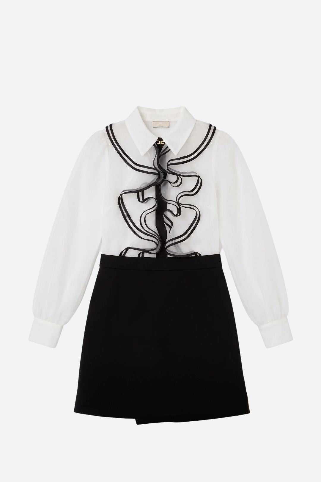 Elisabetta Franchi Bambina Abito con Camicia Ruches Profilate e Cravatta EFAB7080VI011.0100