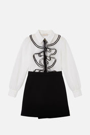 Elisabetta Franchi Bambina Abito con Camicia Ruches Profilate e Cravatta EFAB7080VI011.0100