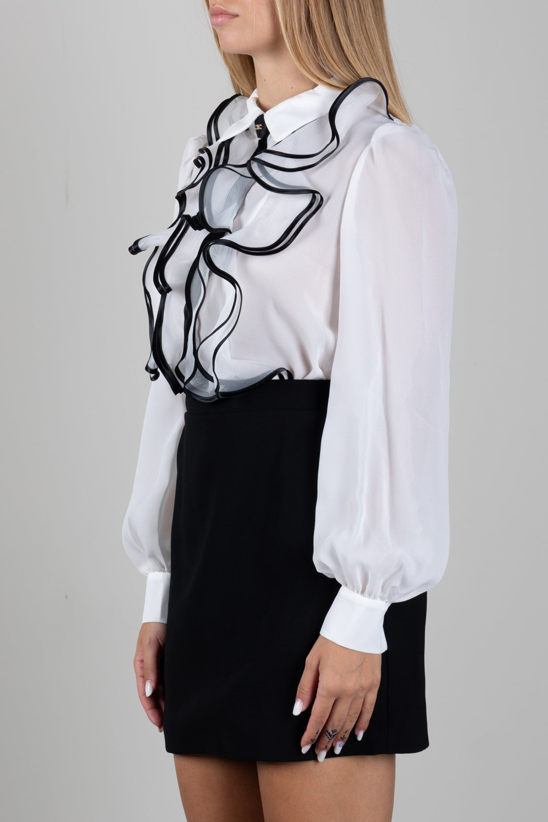 Elisabetta Franchi Bambina Abito con Camicia Ruches Profilate e Cravatta EFAB7080VI011.0100