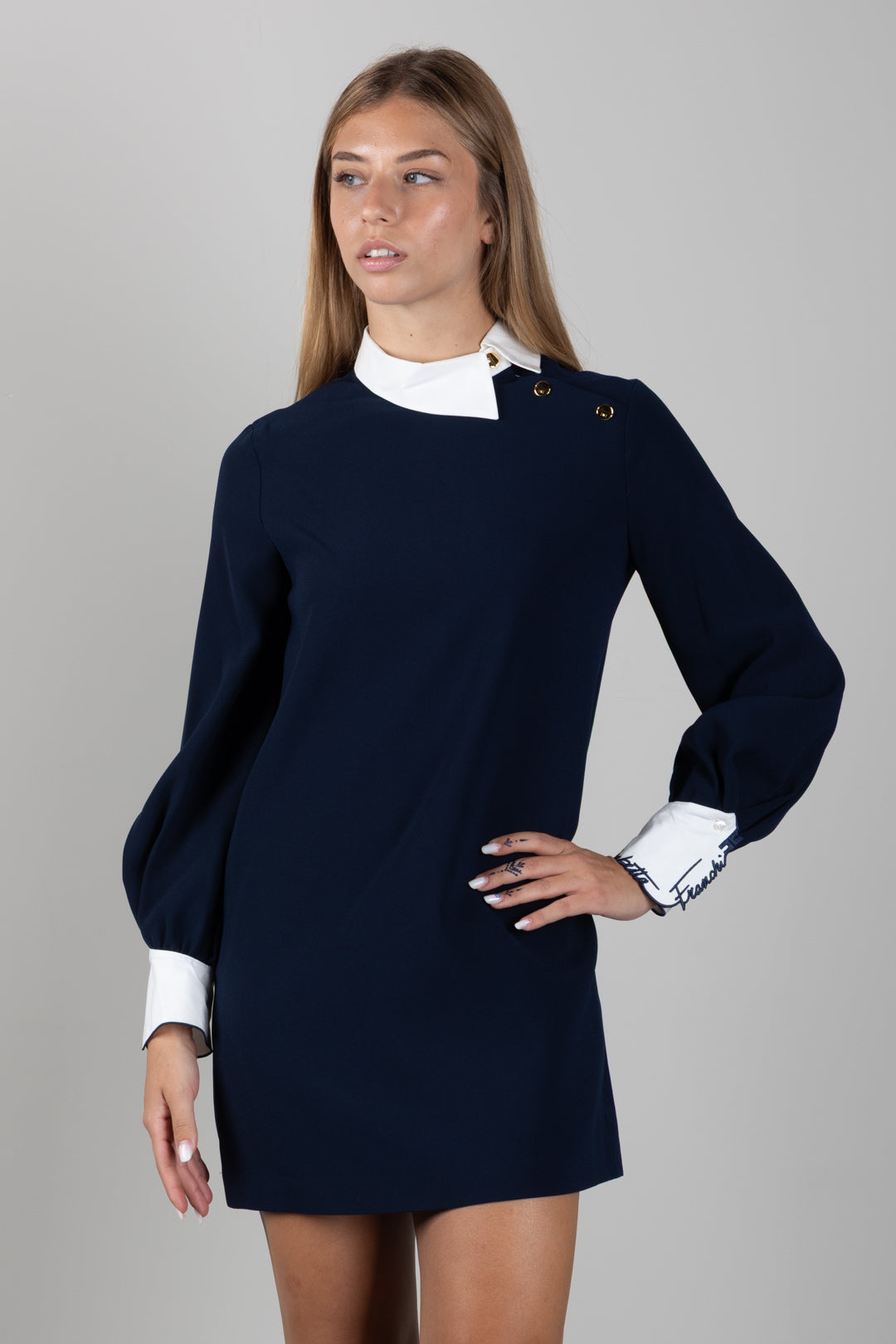 Elisabetta Franchi Bambina Abito con Colletto e Polsini a Contrasto EFAB6950GA022.4362