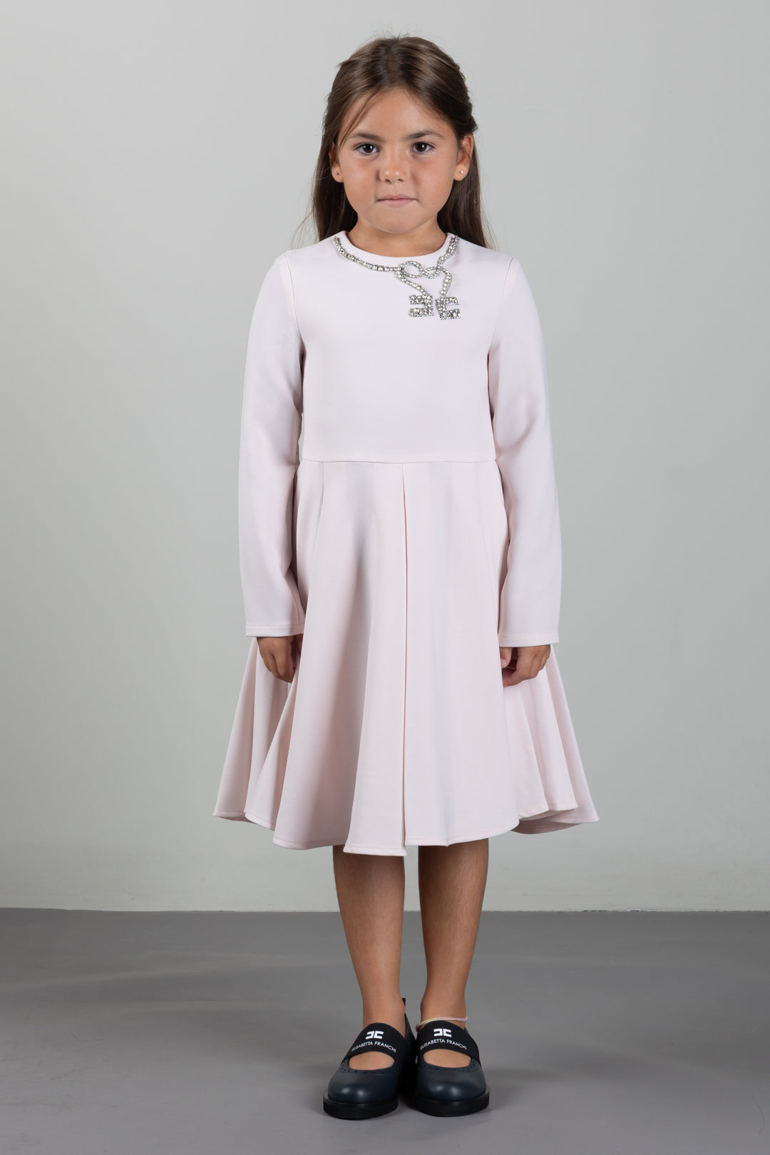 Elisabetta Franchi Bambina Abito con Dettaglio Ricamo Collana Gioiello EFAB7020GA022.C063