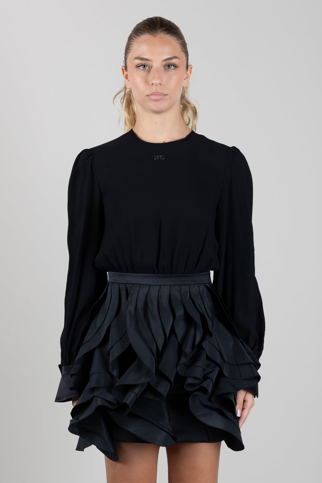 Elisabetta Franchi Bambina Abito con Gonna a Balze e Logo Gioiello EFAB6940NY230.N000