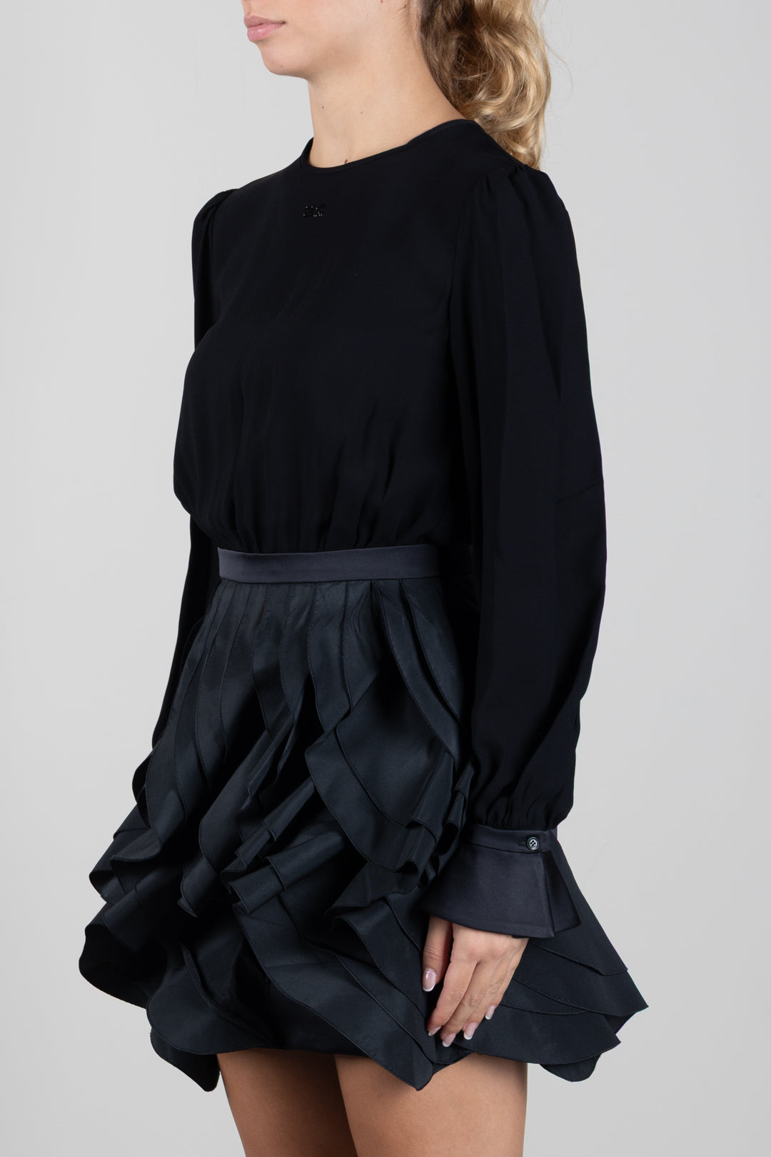 Elisabetta Franchi Bambina Abito con Gonna a Balze e Logo Gioiello EFAB6940NY230.N000