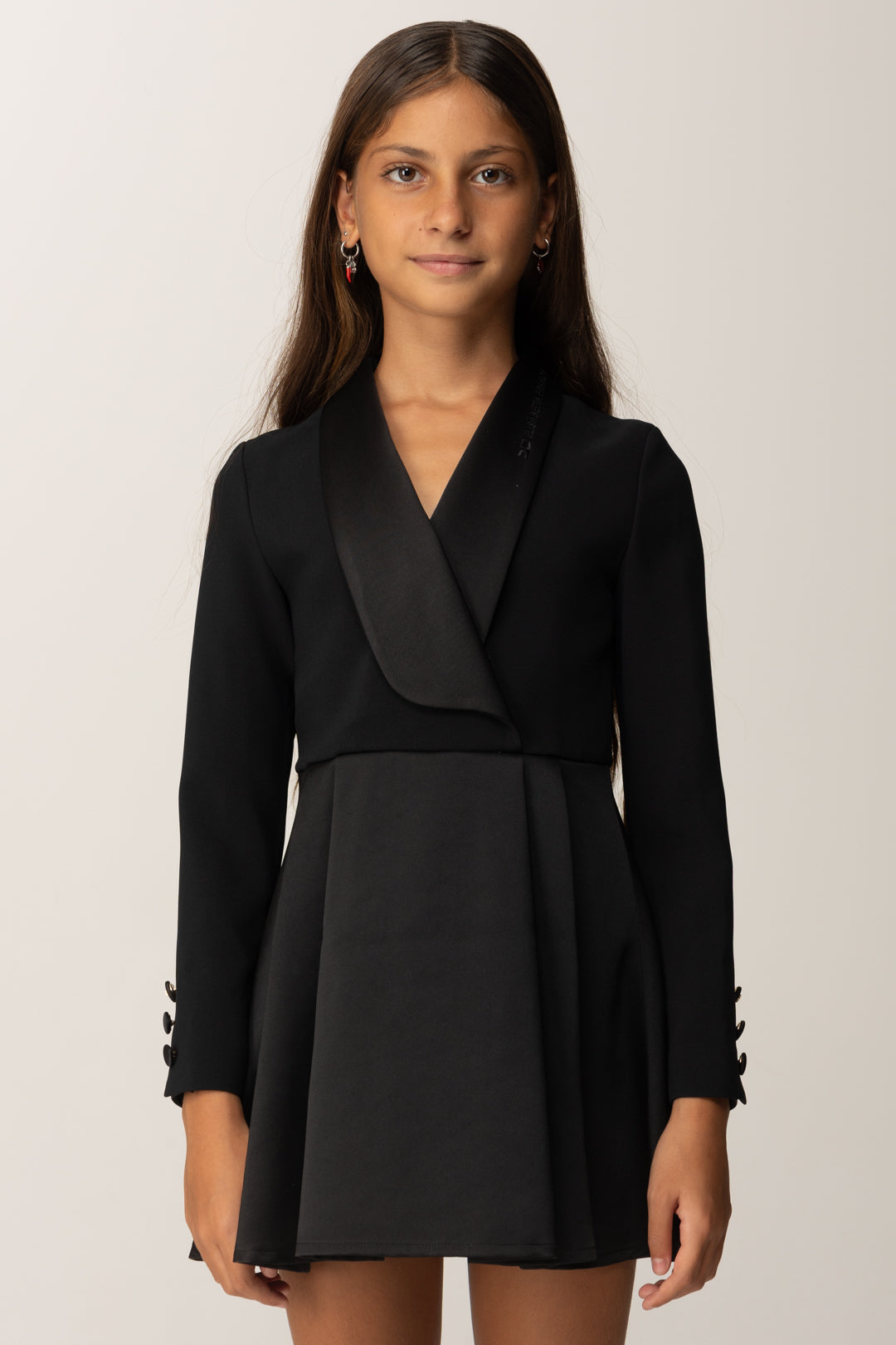 Elisabetta Franchi Bambina Abito con Rever In Duchesse EFAB6450GA022 NERO