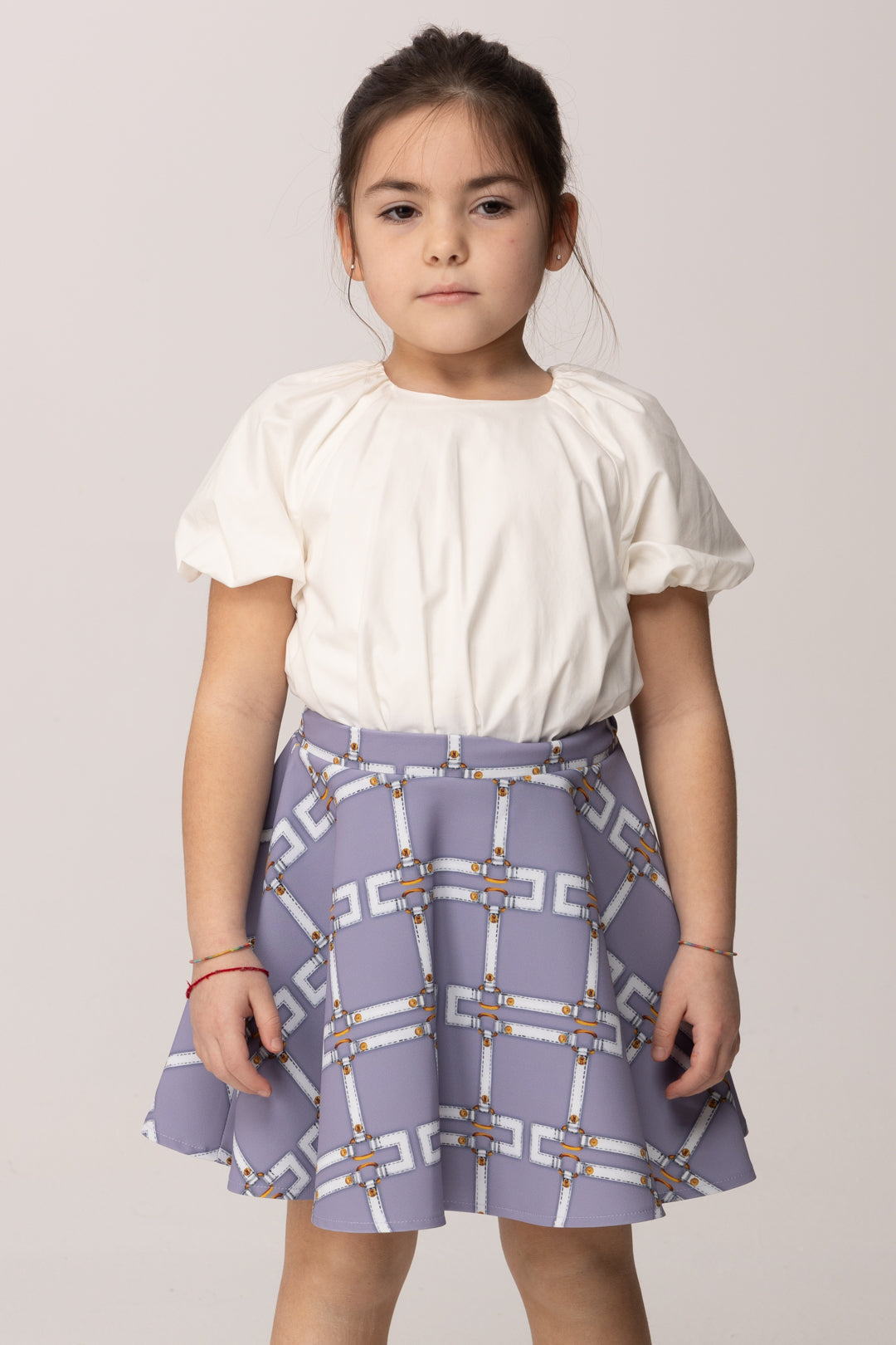 Elisabetta Franchi Bambina Abito con Top Arricciato e Gonna Stampa Logo EGAB2370GAE01.D881