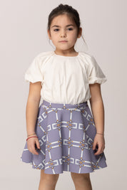 Elisabetta Franchi Bambina Abito con Top Arricciato e Gonna Stampa Logo EGAB2370GAE01.D881