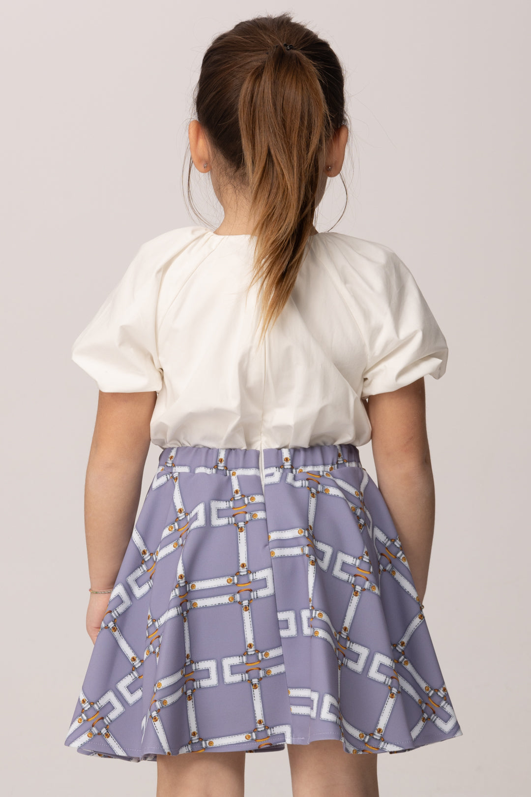 Elisabetta Franchi Bambina Abito con Top Arricciato e Gonna Stampa Logo EGAB2370GAE01.D881