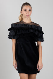 Elisabetta Franchi Bambina Abito con Tulle Trasparente e Balze Plissé EFAB7110VE024.N000