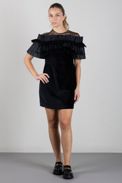 Elisabetta Franchi Bambina Abito con Tulle Trasparente e Balze Plissé EFAB7110VE024.N000