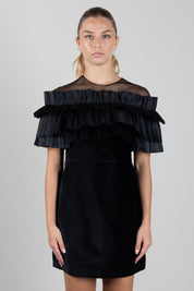 Elisabetta Franchi Bambina Abito con Tulle Trasparente e Balze Plissé EFAB7110VE024.N000