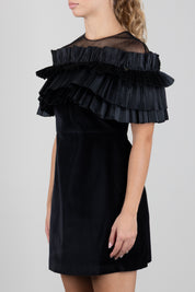 Elisabetta Franchi Bambina Abito con Tulle Trasparente e Balze Plissé EFAB7110VE024.N000
