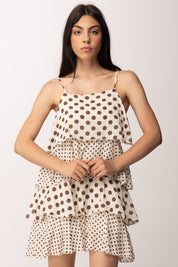 Khloe Femme Abito Corto a Pois con Balze A8321-M21 BEIGE/CACAO